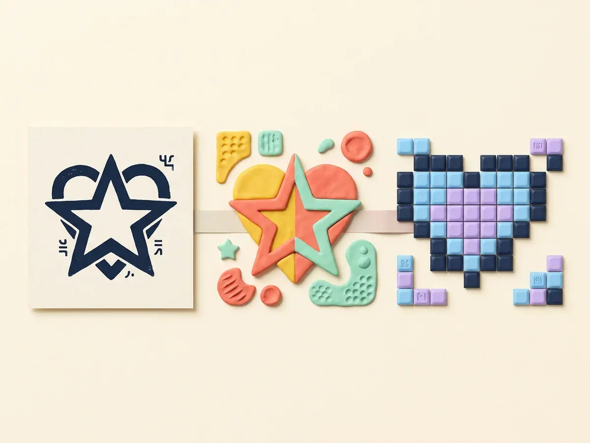 Text, decorative, and pixel-art presentations of star and heart symbols